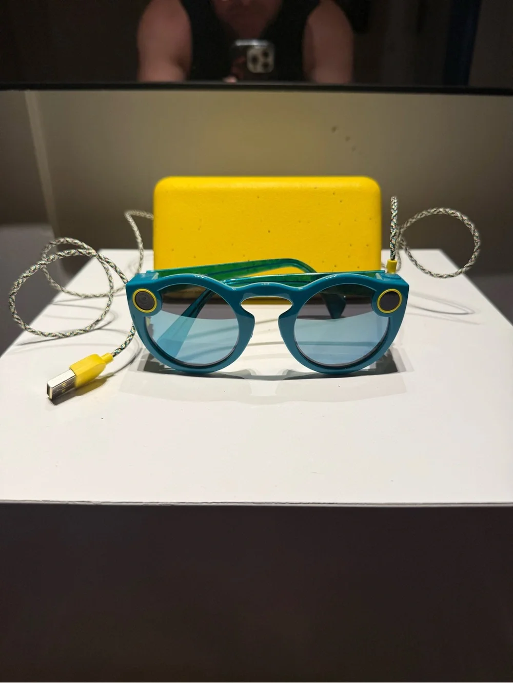 Bright Teal Snap Camera Sunglasses with Yellow Case - Collectors